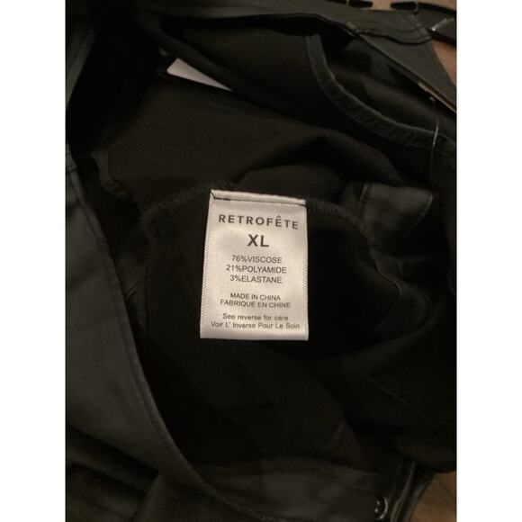 Retrofete Mckinnon Black Coated Denim Jumpsuit Plunge Flare Leg XL NWT - Picture 9 of 11